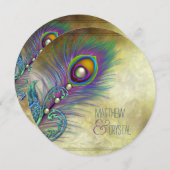 Elegante Vintage Pfauenhochzeit Einladung (Vorne/Hinten)