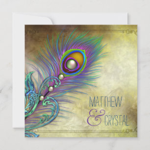 Elegante Vintage Pfauenhochzeit Einladung
