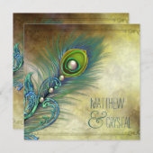 Elegante Vintage Pfauenhochzeit Einladung (Vorne/Hinten)