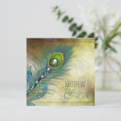 Elegante Vintage Pfauenhochzeit Einladung (Stehend Vorderseite)