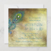 Elegante Vintage Pfauenhochzeit Einladung (Rückseite)