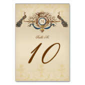 Elegante Vintage Pfauenhochzeit Tischnummer (Rückseite)