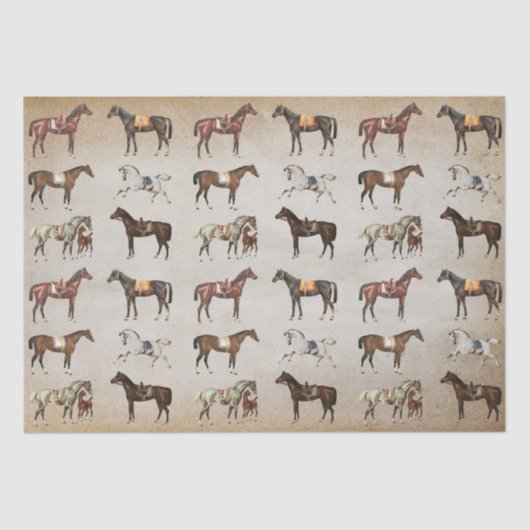 Elegante Vintage Pferde auf Beige Seidenpapier (Vorderseite)