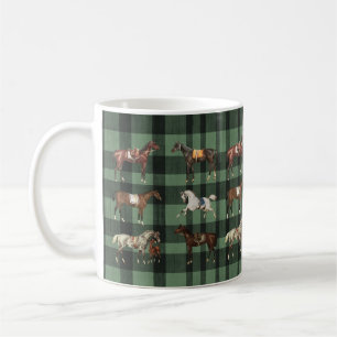 Elegante Vintage Pferde Grün Kariert Kaffeetasse