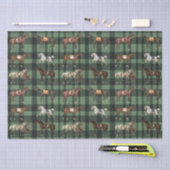 Elegante Vintage Pferde Grün Kariert Seidenpapier (Handwerk)