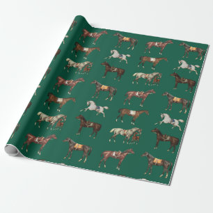 Elegante Vintage Pferde Hunter Green Geschenkpapier