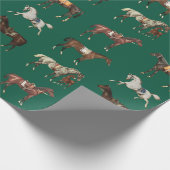 Elegante Vintage Pferde Hunter Green Geschenkpapier (Ecke)