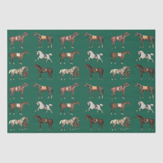 Elegante Vintage Pferde Hunter Green Seidenpapier (Vorderseite)