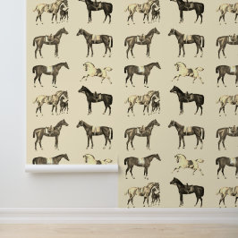 Elegante Vintage Pferde mit Sattelitte Braun Beige Tapete