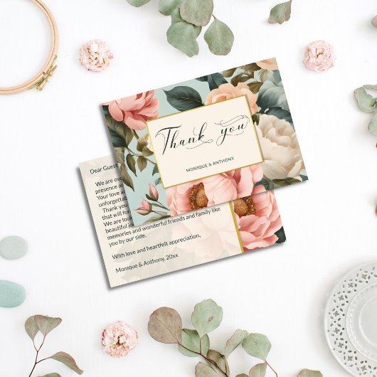 Elegante, Vintage pfirsichfarbene Rose Dankeskarte