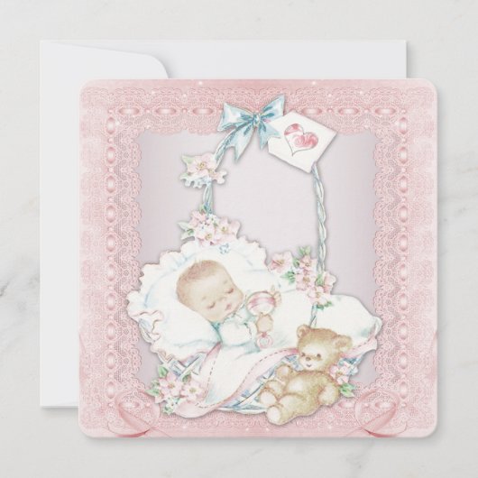Elegante Vintage Pink Baby Girl Dusche Einladung (Vorderseite)