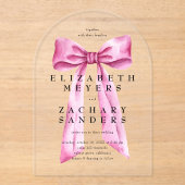Elegante Vintage Pink Bow Wedding Acryleinladungen (Vorderseite)