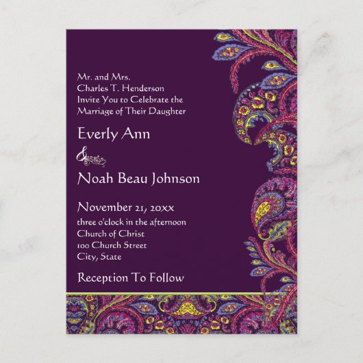 Elegante Vintage Plum Paisley Wedding Einladung (Vorderseite)