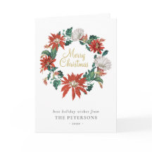 Elegante Vintage Poinsettia-Blume-Wreath-Karte
