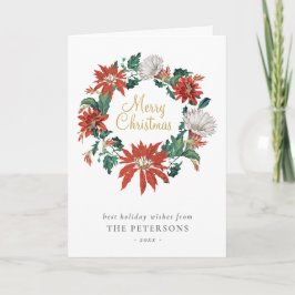 Elegante Vintage Poinsettia-Blume-Wreath-Karte Karte