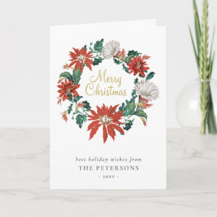 Elegante Vintage Poinsettia-Blume-Wreath-Karte Karte