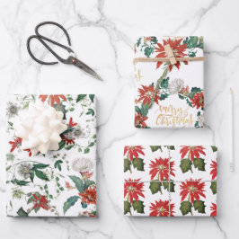 Elegante Vintage Poinsettia Weihnachten Blume Geschenkpapier Set