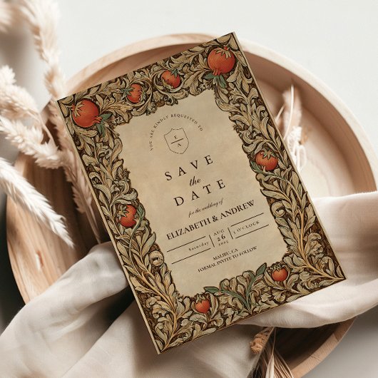 Elegante Vintage Pomegranate-Hochzeit Save The Date