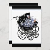 Elegante Vintage Pram Baby Dusche Einladung (Vorne/Hinten)