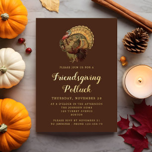 Elegante Vintage-Puten-Friendsgiving-Potluck-Gold Folieneinladung