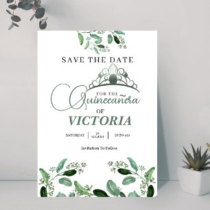 Elegante Vintage-Quinceañera-Salbei-Grüne Krone Save The Date