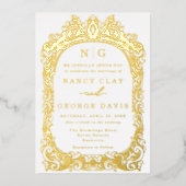 Elegante Vintage Rahmen Monogram Hochzeit Folieneinladung (Vorderseite)