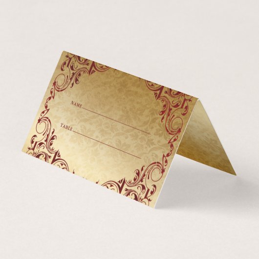 Elegante Vintage Red Gold Table Platzkarten (Vorderseite)