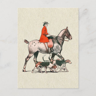 Elegante Vintage-Reiterin mit Jagdhunden Postkarte
