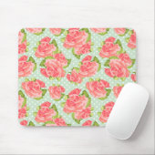 Elegante Vintage Retro Blumendruck-Rosa-Minze Mousepad (Mit Mouse)