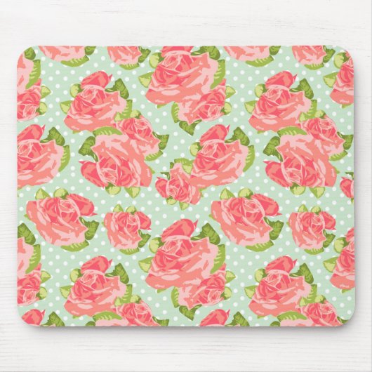 Elegante Vintage Retro Blumendruck-Rosa-Minze Mousepad (Vorne)