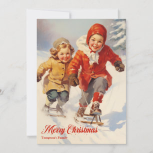 Elegante Vintage Retro Klassiker Kinder mit Schlit Feiertagskarte