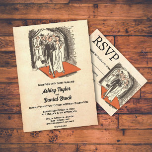 Elegante Vintage Retro Old Couple Rustic Wedding Einladung