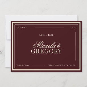 Elegante Vintage Retro Tiefrote Old Money Hochzeit Save The Date