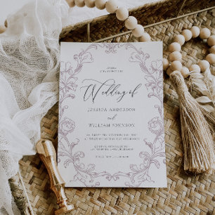 Elegante Vintage-Rokokolinienkunst-Hochzeit Einladung