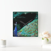 Elegante Vintage Rollen des Pfau-w personalisiert Quadratische Wanduhr (Zuhause)