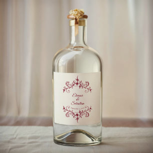 Elegante Vintage Romance Burgund Floral Wedding Alkoholflaschenetikett