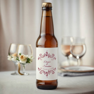 Elegante Vintage Romance Burgund Floral Wedding Bierflaschenetikett
