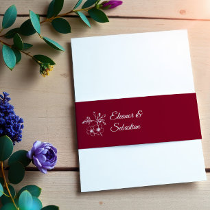 Elegante Vintage Romance Burgund Floral Wedding Einladungsbanderole