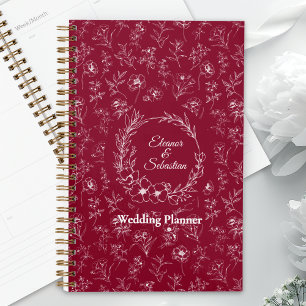 Elegante Vintage Romance Burgund Floral Wedding Planer
