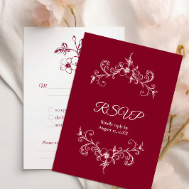 Elegante Vintage Romance Burgund Floral Wedding RSVP Karte