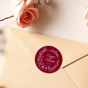 Elegante Vintage Romance Burgund Floral Wedding Runder Aufkleber