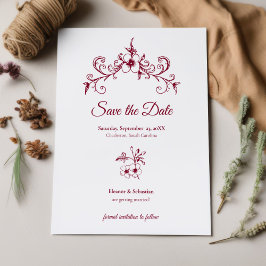 Elegante Vintage Romance Burgund Floral Wedding Save The Date