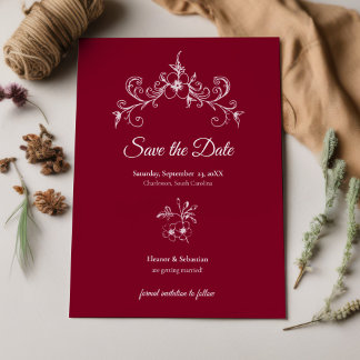 Elegante Vintage Romance Burgund Floral Wedding Save The Date