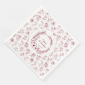 Elegante Vintage Romance Burgund Floral Wedding Serviette (Ecke)