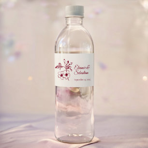 Elegante Vintage Romance Burgund Floral Wedding Wasserflaschenetikett
