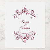 Elegante Vintage Romance Burgund Floral Wedding Weinetikett (Einzelnes Label)