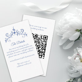 Elegante Vintage Romance Dusty Blue QR Code Hochze Begleitkarte