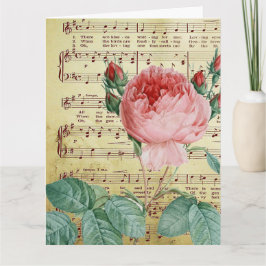 Elegante Vintage romantische Rose Antike Musiknote Karte
