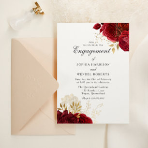 Elegante Vintage Romantische Rote Rosen Verlobungs Einladung