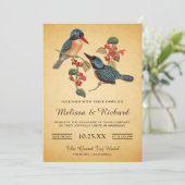 Elegante Vintage romantische Vogelhochzeit Einladung (Stehend Vorderseite)